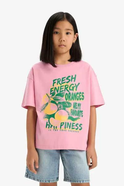 تيشيرت فتيات بأكمام قصيرة و ياقة دائرية، قصّة واسعة ومقاس كبير SM