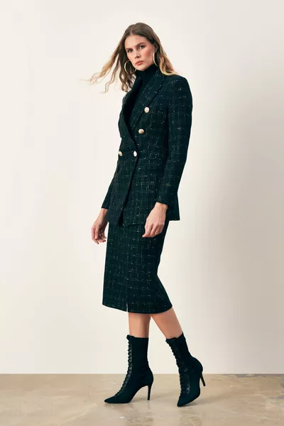 Jupe en tweed pailleté mi-longue - NOIR