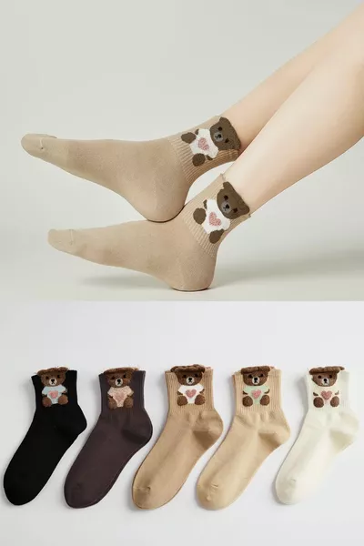 5 زوج من جوارب النساء بنقشة دب تيدي