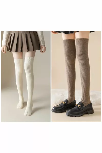 2 ' Double Knee-High Wool Socks for Women