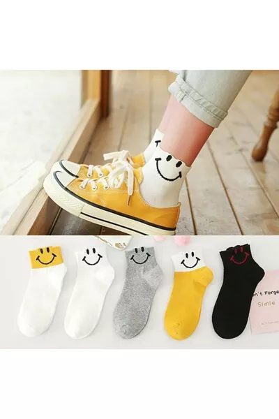 Women's Colorful Smiling Faces Pattern Sock Set 5 Pairs