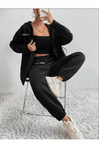 Sierra Nevada Printed Zip-Up Oversized Sweatshirt and Sweatpants Set with Elastic Ankles