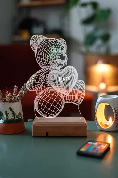 هدية للحبيب دب حب ثلاثي الأبعاد مصباح LED ديكوري  لون