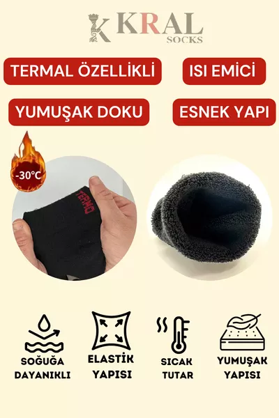 جوارب شتوية رجالية حرارية من القطن مع نعال من الفرو (5 أزواج) باللون الأسود