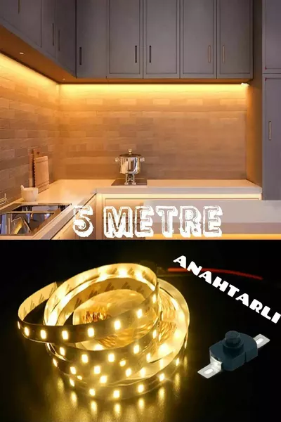 شريط إضاءة LED بطول 5 أمتار للكونتر المطبخي مع مفتاح ومحول، جاهز للتشغيل