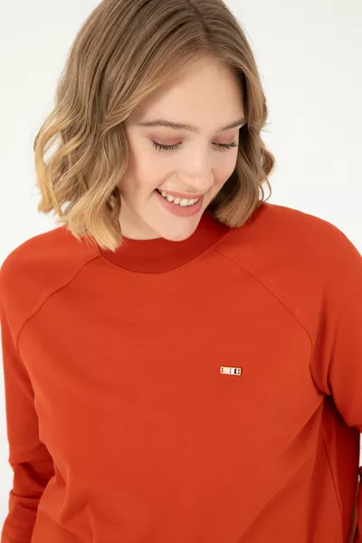 Sweat-shirt Femme Col Ras-du-Cou Brique 