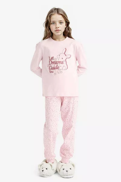 Girls' Pajama Set Long Sleeve Printed Top Patterned Long Bottom WN