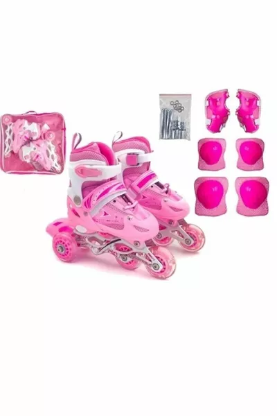 Pattini regolabili con 2+1 luci, struttura in metallo, con borsa e con protezioni come regalo