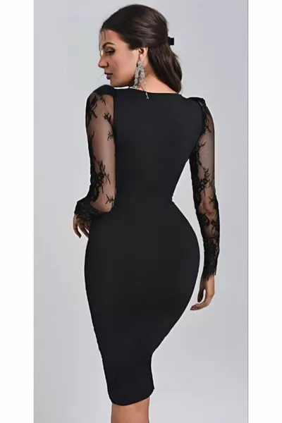 المرأة كم طويل مزدوج الصدر طوق الأكمام تول التفاصيل كريب مصغرة حجم اللباس