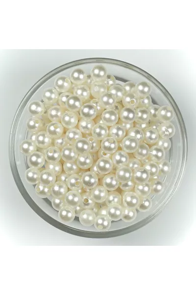  грама - 8 мм кремави перлени мъниста, пластмасови перлени мъниста, (между  броя)