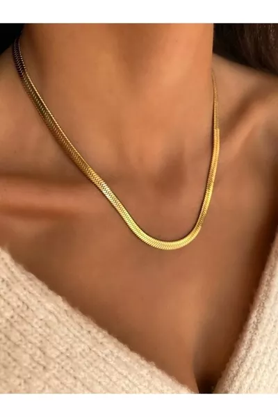 Gold Italian Flat Steel Necklace