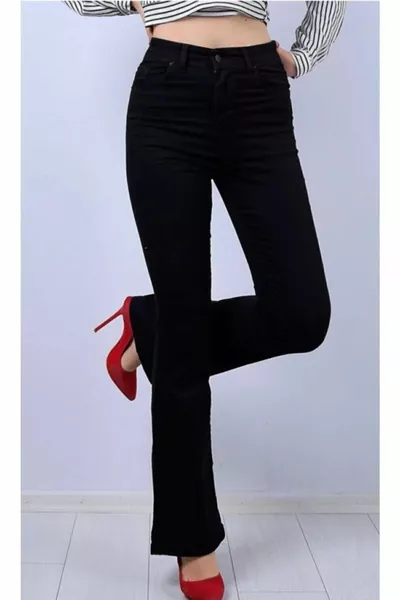 بنطلون جينز إسباني أسود كالذهب خصر مرتفع ومرن