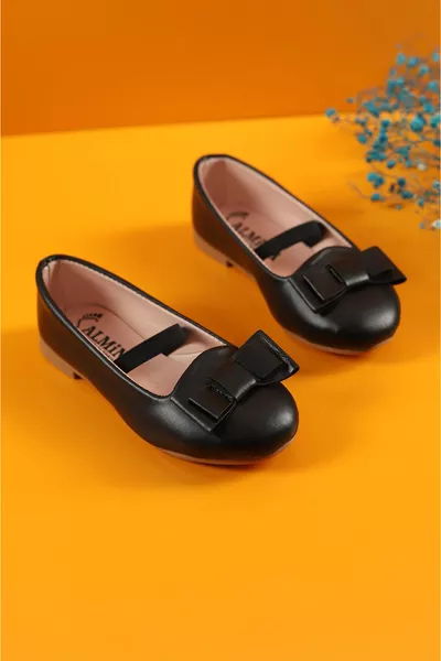 Обувки за момичета с папионка Черни балеринки