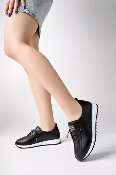 Women's Black Lace-Up Orthopedic Flat Shoes