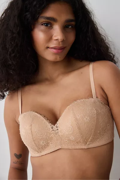 Push Up Lace Beige Strapless Bra