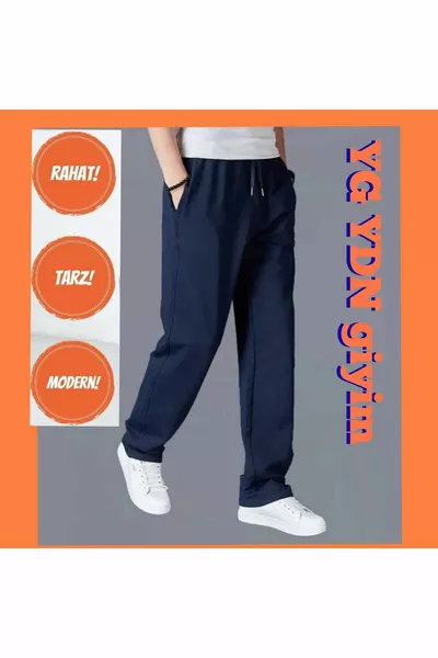 Navy Blue Straight-Leg Baggy Fit Comfortable Sweatpants