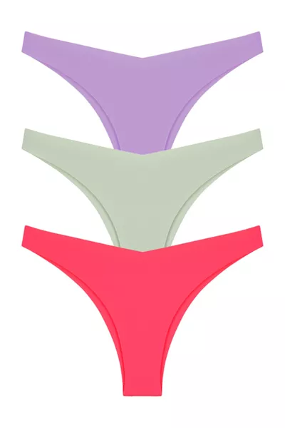 مجموعة 3 سراويل برازيلية نسائية مقص بالليزر -1