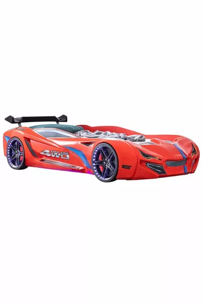 Camera dei Bambini - Letto con Macchina Mercedes - Armadio a 3 Ante Sport, Scrivania, Comò, Libreria - Rosso