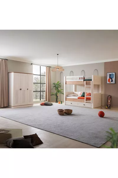 Легло с двойно ниво, Zenit Yavrulu с 3 врати гардероб и 2 броя удобни матраци