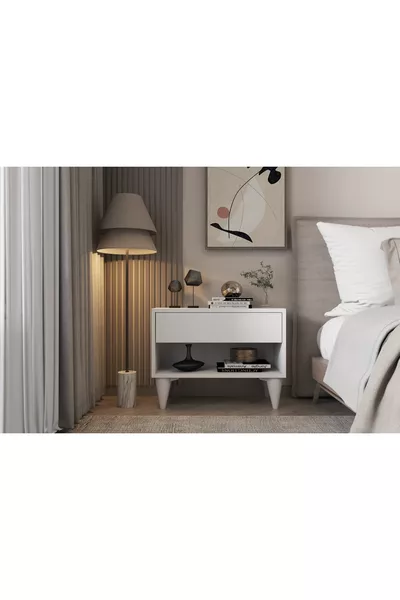 Nachtkastje met Lade en Vak, Wit op Poten