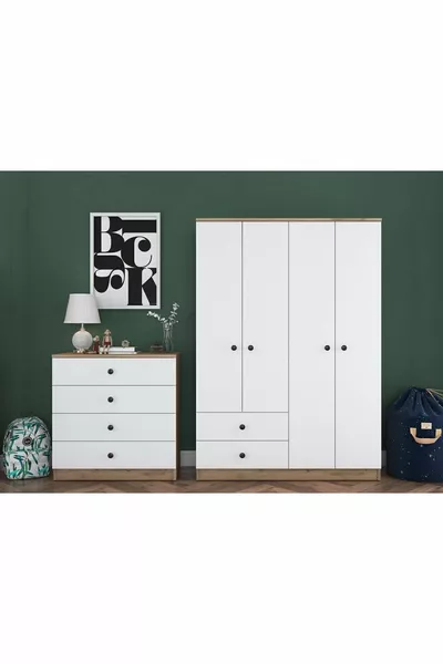 Rani Bedroom Set 2-Piece Set Youth Room Set Wicker Walnut - White