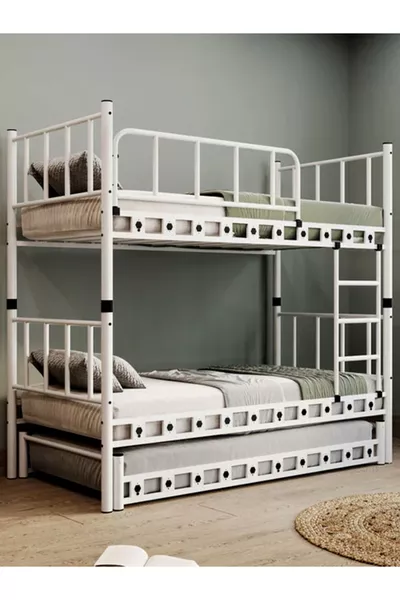 Argimo Lily Bud Kids' Room Metal Bunk Bed and Bed x White