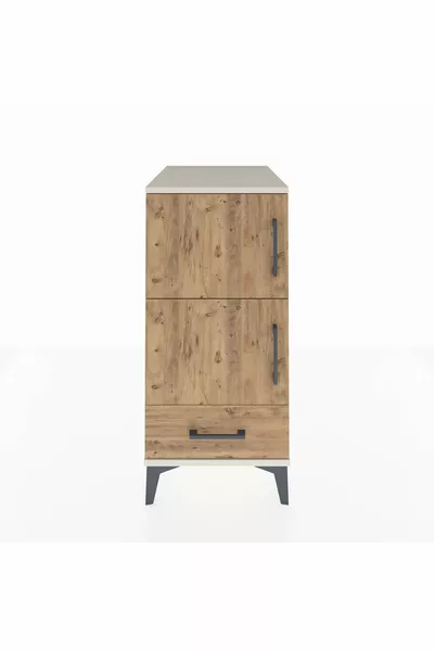 خزانة جانبية كرونوس مع رفوف 4 ودرج واحد وباب واحد، حجر القمر والصنوبر