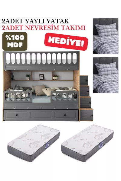 Shutter Bunk Bed / Free Installation / 100% MDF / 2 Bamboo Spring Mattresses / 2 Duvet Sets Free