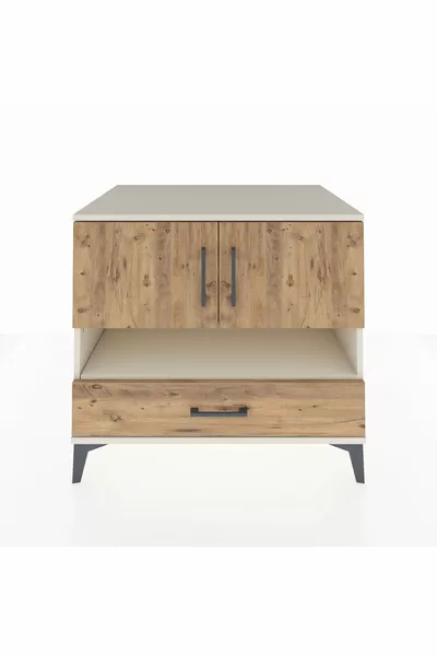 خزانة كرونوس بثلاثة أرفف ودرج واحد وغطائين - حجر القمر والصنوبر