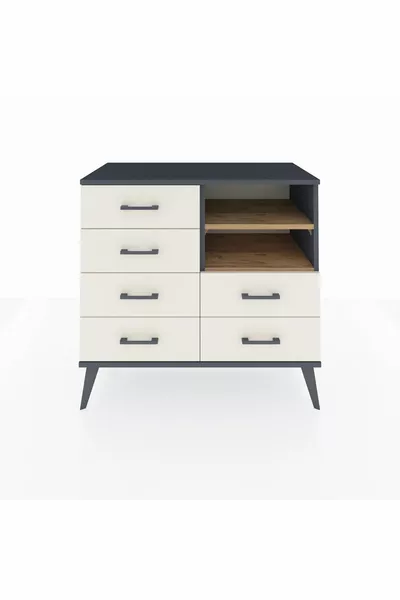 Hyperion Dresser 2 Shelves 6 Drawers Anthracite-Pine/Marble
