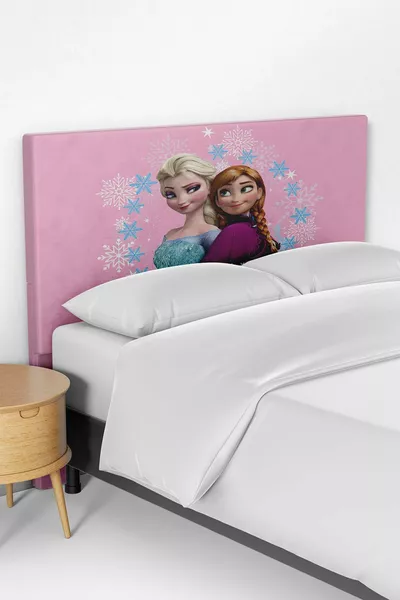 Pink Elsa Anna Patterned Children's Room Bed Base Headboard Cover