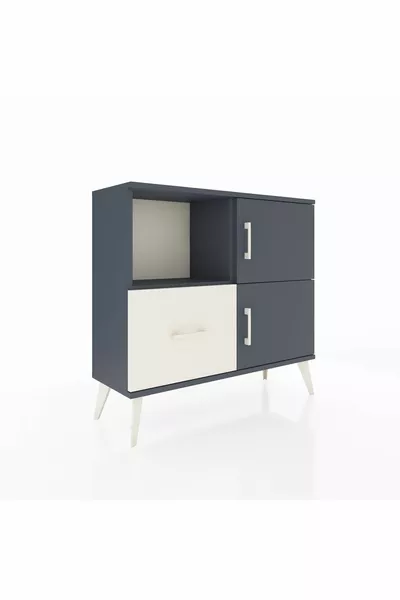 خزانة أرجس بدرجين ودرج واحد وغطائين بلون أنثراسيت/رمادي حجري