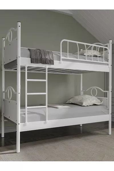 غرفة نوم الأطفال الصغيرة أرجيمو زمرد سرير بطابقين معدني وسرير مفرد × أبيض