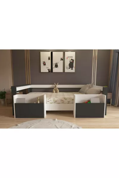 سرير أطفال نينيمو أبيض فحمي بجيوب متوافق مع السرير