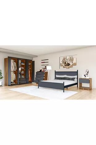 METALA YATAK ODASI TAKIMI, ANTRASİT GRİ, 6 KAPAKLI