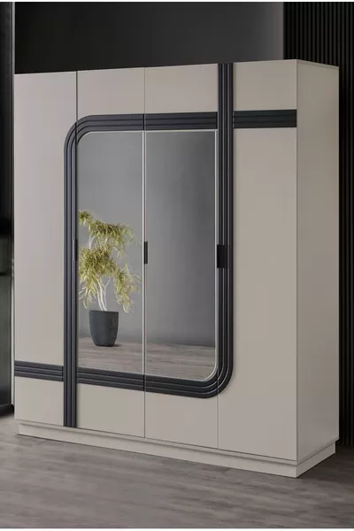 غرفة نوم شبابية بالي - خزانة بأربعة أبواب، مكتب دراسة، خزانة أدراج، طاولة جانبية