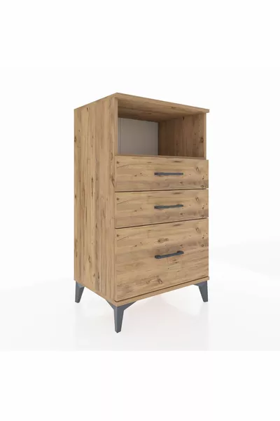 Hyperion Nachtkastje met één plank en 3 lades, dennen-dennen