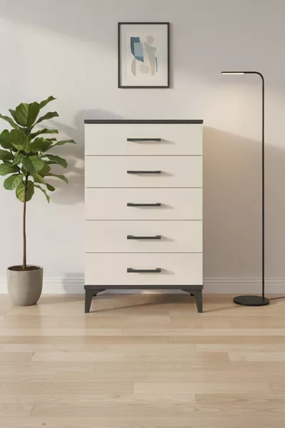 خزانة سيلفا ذات 5 أدراج أنثراسيت-حجر رملي | أنيقة وعملية