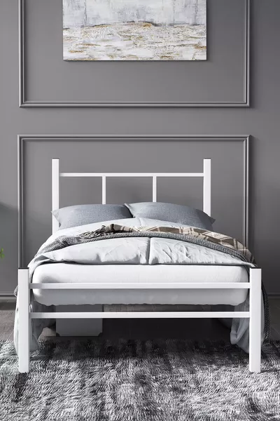 Lit en métal, Lit en métal Defne, Couleur blanche, Options de taille