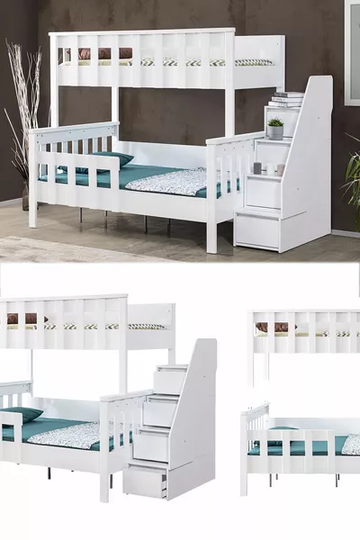 سرير بطابقين من MDF، سرير قابل للفصل فاخر - أبيض