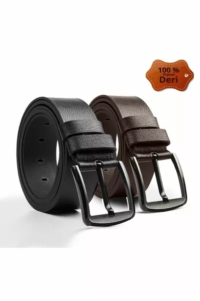 2 Men's % Genuine Leather Jeans Belts Black / Brown