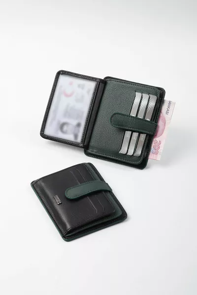 Genuine Leather Black-Green Card Holder
