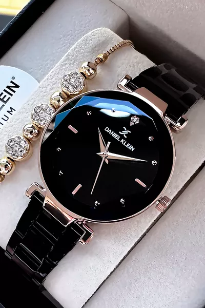 Original Women's Wristwatch 3 ATM Water Resistant Black Color Steel Strap Gift Bracelet