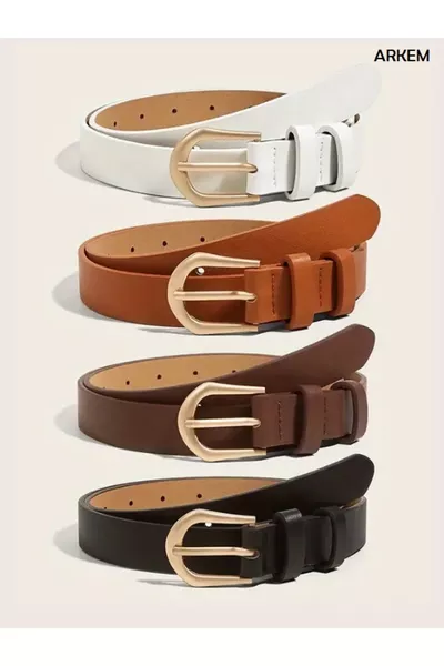 سلسلة بريميير مجموعة 4 أحزمة نسائية بعرض 3 سم - أبيض، عسلي، بني، أسود، أحزمة للنساء