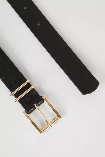 فستان نسائي من الجلد الصناعي مع حزام، طقم من قطعتين AZNS