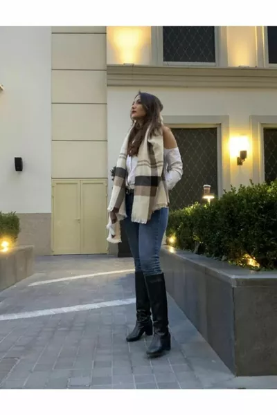 Écharpe douce à rayures beige unisexe