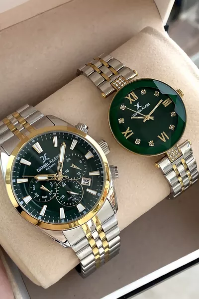 % ساعة مزدوجة للحب أصلية فاخرة من الفولاذ مقاومة للماء مع ضمان سنتين مع سوار هدية