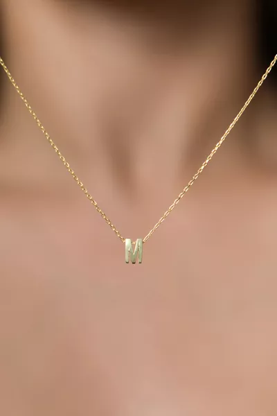 Women's Three-Dimensional M Letter  Sterling Silver Necklace with Gold Plating