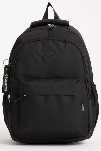Schulrucksack mit Laptopfach, tägliche Tasche für Jungen und Mädchen, Schwarz, Grundschule - Mittelschule - Gymnasium
