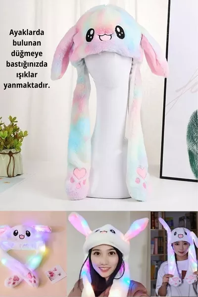 قبعة أرنب بأذنين مضيئتين وملونة